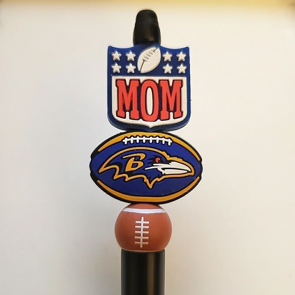 Handmade Baltimore Ravens NFL Mom Football Beaded Silicone Focal Bead Pen